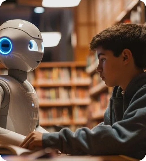 Student with robot assistant