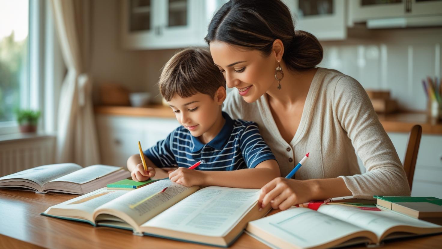 Parent helping child with studies